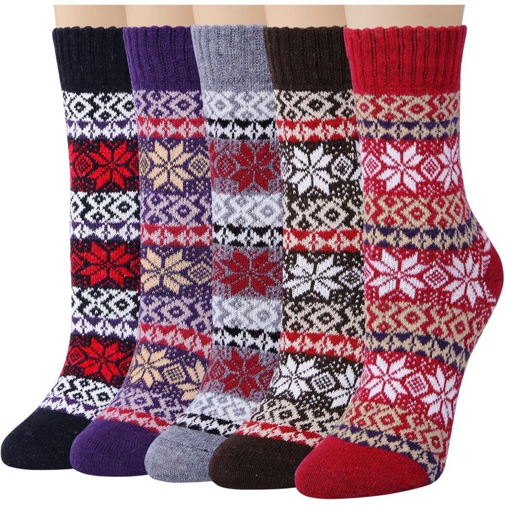 5 Pairs Wool Socks for Women Stocking Stuffers Gifts Winter Warm Hiking Crew Boo